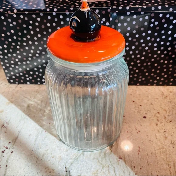 Johanna Parker Black Cat Large Glass Candy Jar Head Lid Vintage Style Transpac - Picture 5 of 10